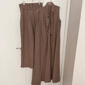 Brown Houndstooth Women's Pants & Jacket Set